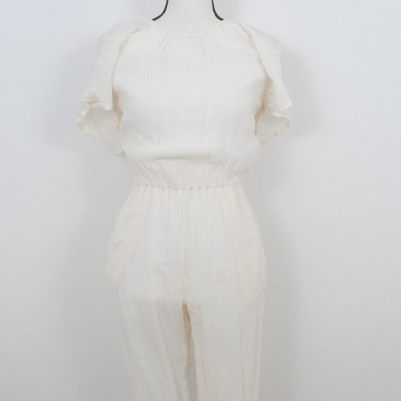 Objects Without Meaning Cream Gauze Short Sleeve Skinny Leg Size Small Jumpsuit - Picture 4 of 16